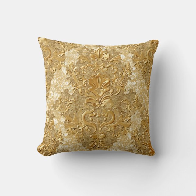 Gold embossed damask throw pillow (Front)