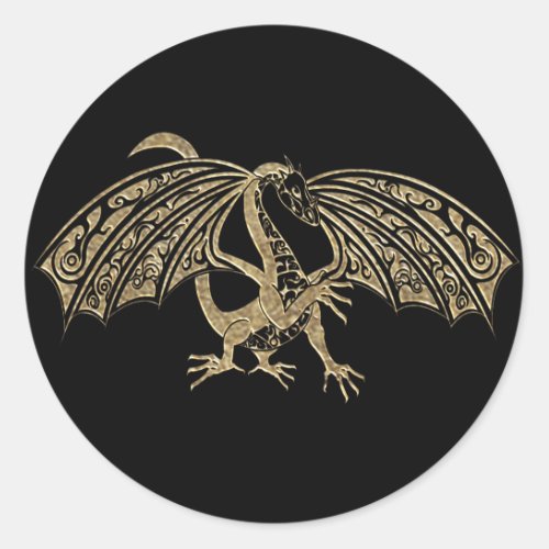 Gold Embossed Dragon Fantasy Classic Round Sticker