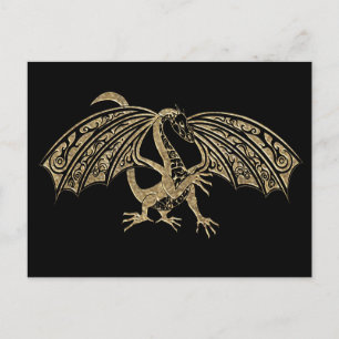 Gold Embossed Dragon Fantasy Postcard