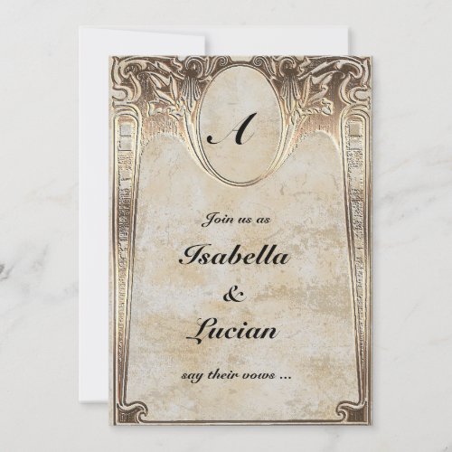 Gold Embossed Look Steamunk Wedding Invitation