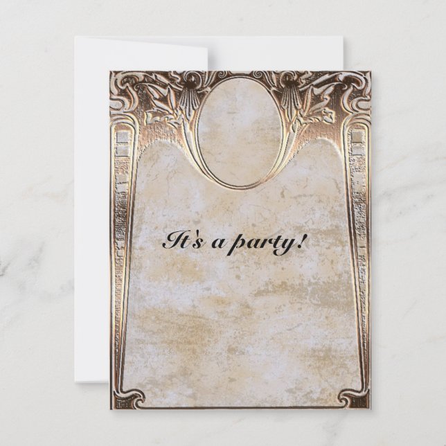 Gold Embossed Look Steamunk Wedding Invitation (Front)