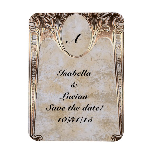 Gold Embossed Look Steamunk Wedding Magnet (Vertical)