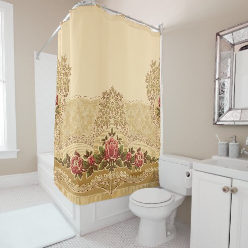 Gold Embossed Style Vintage Floral Shower Curtain
