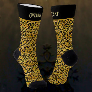 Gold Embroidery on black - own text - fancy King Socks