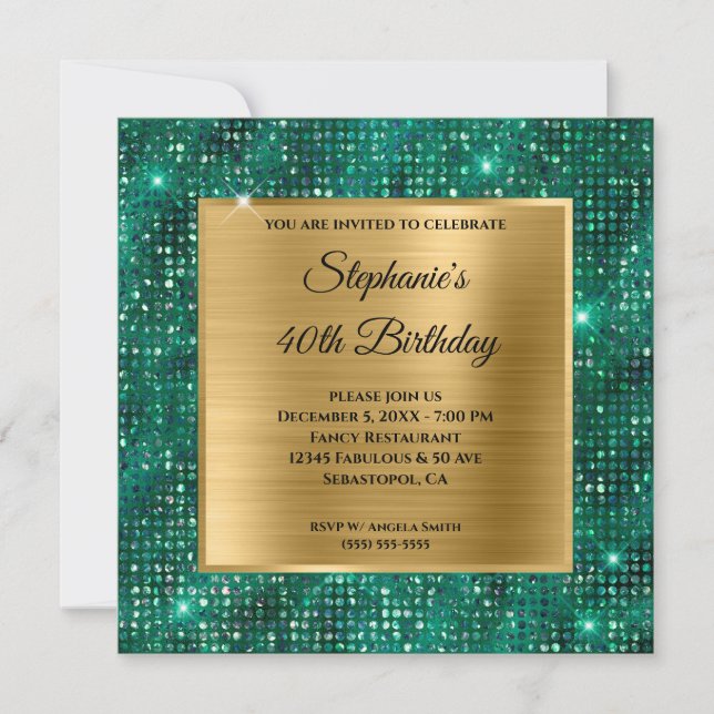 Gold Emerald Diamond Studded Foil 40th Birthday Invitation (Front)