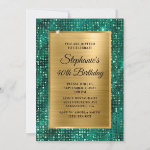 Gold Emerald Diamond Studded Foil 40th Birthday Invitation