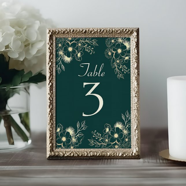 Gold Emerald Floral Wedding  Table Number (Creator Uploaded)