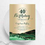 Gold Emerald Green Agate 40th Birthday Invitation<br><div class="desc">Emerald green and gold agate 40th birthday party invitation. Elegant modern design featuring watercolor agate marble geode background,  faux glitter gold and typography script font. Trendy invite card perfect for a stylish women's bday celebration. Printed Zazzle invitations or instant download digital printable template.</div>