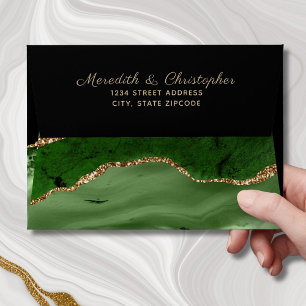 Gold Emerald Green Agate Geode Wedding Envelope