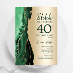 Gold Emerald Green Agate Surprise 40th Birthday Invitation<br><div class="desc">Emerald green and gold agate surprise 40th birthday party invitation. Elegant modern design featuring watercolor agate marble geode background,  faux glitter gold and typography script font. Trendy invite card perfect for a stylish women's bday celebration. Printed Zazzle invitations or instant download digital printable template.</div>