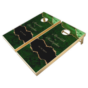 Gold Emerald Green Agate Wedding Cornhole Set
