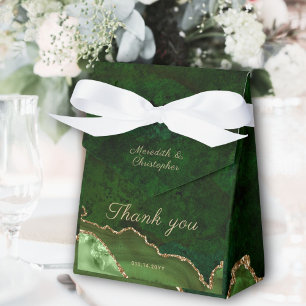 Gold Emerald Green Agate Wedding Favor Boxes
