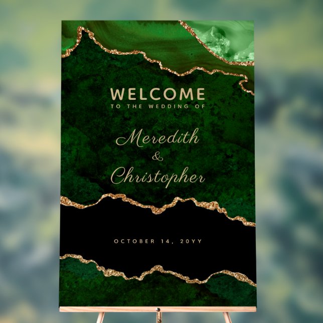 Gold Emerald Green Agate Wedding Welcome Acrylic Sign (Neutral)