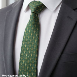 Gold Emerald Green Art Deco Pattern Neck Tie