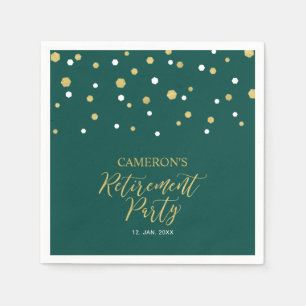 Gold & Emerald Green Chic Confetti Retirement Napkins