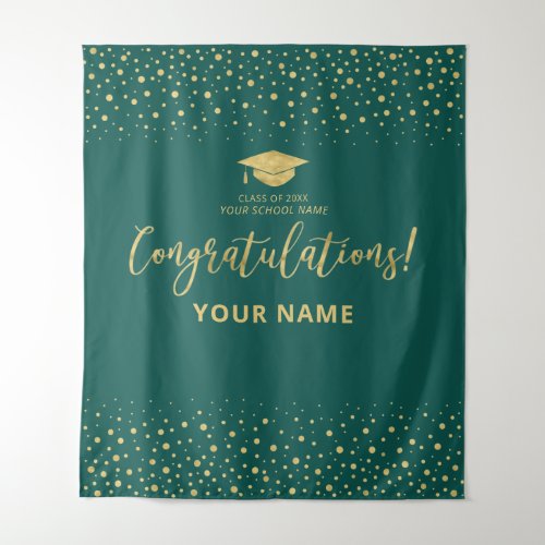 Gold  Emerald Green  Congratulation Graduation Tapestry