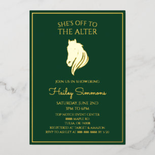 Gold Emerald Green Derby Bridal Shower Foil Invitation