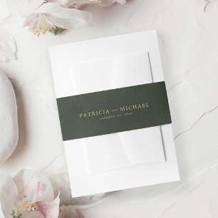 Gold emerald green elegant wedding invitation belly band