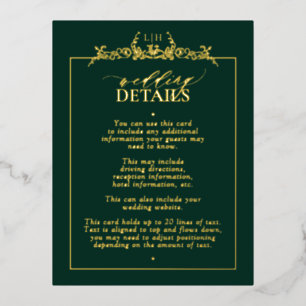 Gold Emerald Green Floral Border Monogram Detail Foil Invitation Postcard