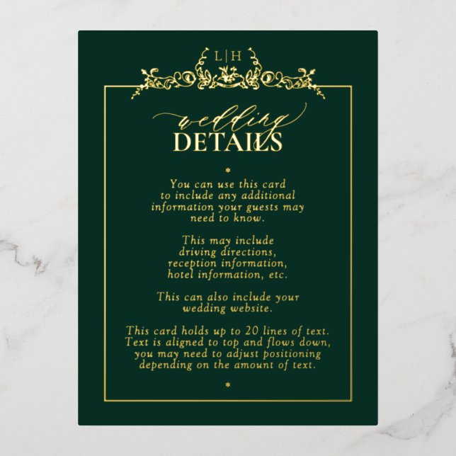 Gold Emerald Green Floral Border Monogram Detail Foil Invitation Postcard (Front)