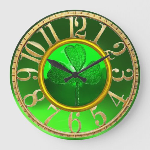 Gold Emerald Green Shamrock St Patricks Day Large Clock