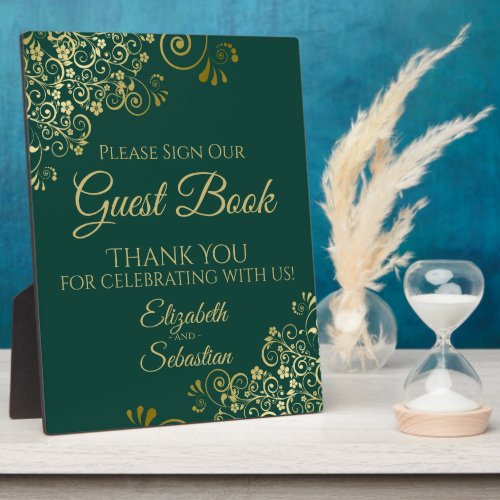 Gold  Emerald Green Sign Our Guest Book Wedding Plaque