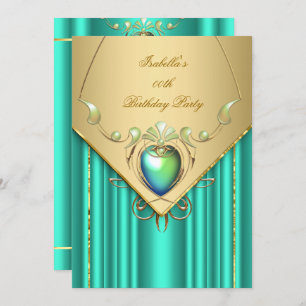 Gold Emerald Jade Green Birthday Party Invite