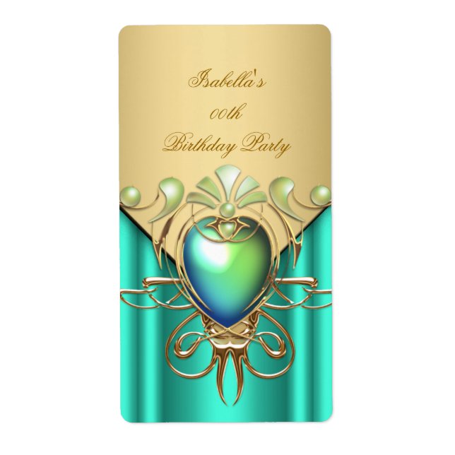 Gold Emerald Jade Green Elegant Birthday Party Label (Front)