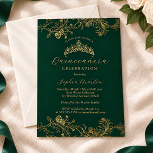 Gold Emerald Vintage Elegant Quinceanera Foil Invitation