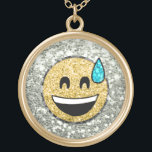 *~* Gold Emoji AP41 Bead Sweat Smile Gold Plated Necklace<br><div class="desc">(search ID AP41 for Emoji and id AP40 for glittery jewelry similar designs on various products ) EMOJI NECKLACE GRINNING FACE WITH ONE BEAD OF SWEAT EMOJI * Energetically Enhanced contemporary funny trendy modern popular cute sweet GRINNING FACE WITH ONE BEAD EMOJI design with a faux sparkling Glitter diamond pave...</div>