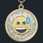 *~* Gold Emoji AP41 Bead Sweat Smile Gold Plated Necklace<br><div class="desc">(search ID AP41 for Emoji and id AP40 for glittery jewelry similar designs on various products ) EMOJI NECKLACE GRINNING FACE WITH ONE BEAD OF SWEAT EMOJI * Energetically Enhanced contemporary funny trendy modern popular cute sweet GRINNING FACE WITH ONE BEAD EMOJI design with a faux sparkling Glitter diamond pave...</div>