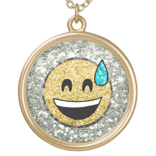 *~* Gold Emoji AP41 Bead Sweat Smile Plated Necklace