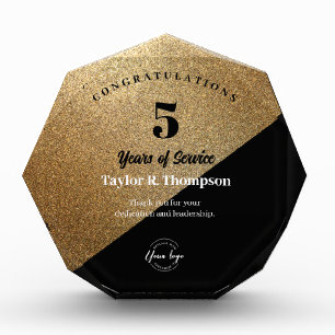 Gold Employee 5 years of service recognition logo Acrylic Award