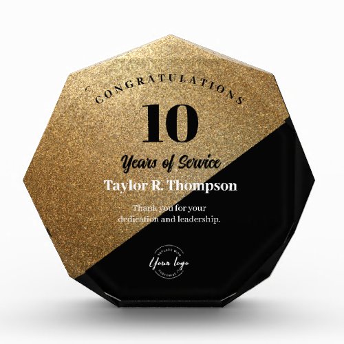 Gold Employee years of service recognition logo Acrylic Award