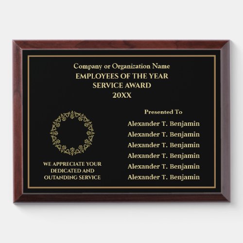 Gold Employees Of The Year Appreciation Logo Award Plaque