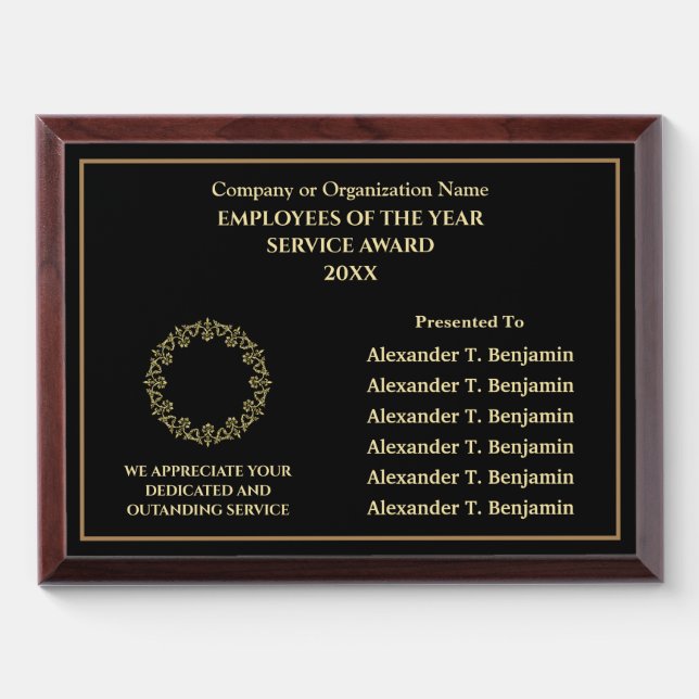 Gold Employees Of The Year Appreciation Logo Award Plaque (Horizontal)