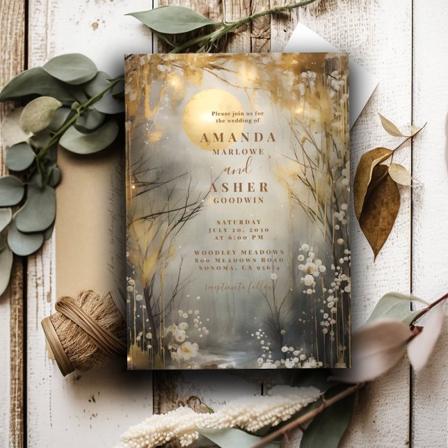 Gold Enchanted Moon Forest Wedding Invitation (Creator Uploaded)