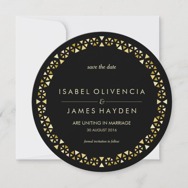 Gold Encrusted Band Save the Date Card (Front)