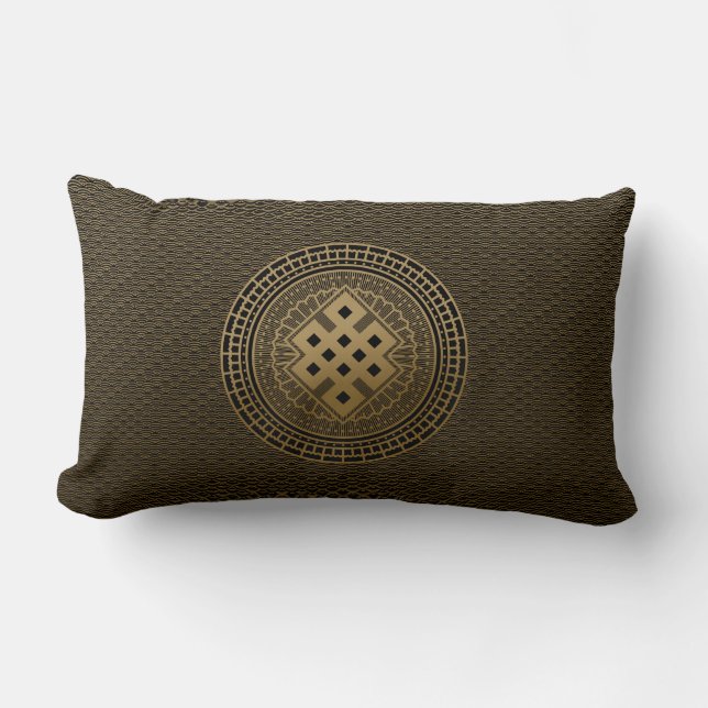 Gold Endless Knot  in Mandala Lumbar Pillow (Front)
