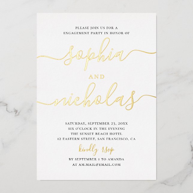 Gold Engagement Party | Elegant Minimalist Wedding Foil Invitation (Front)