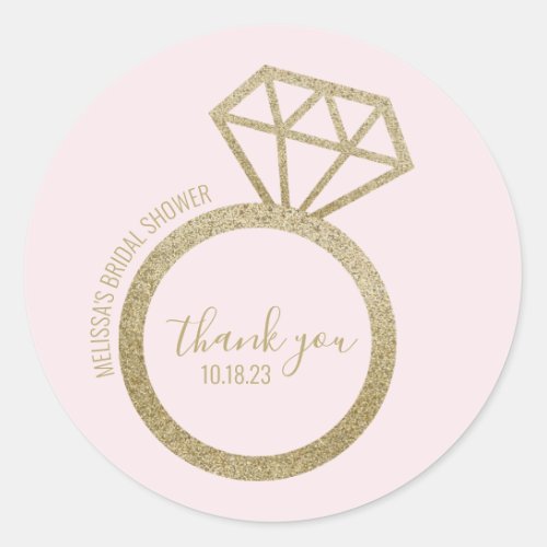 Gold Engagement Ring Bridal Shower Thank You Classic Round Sticker