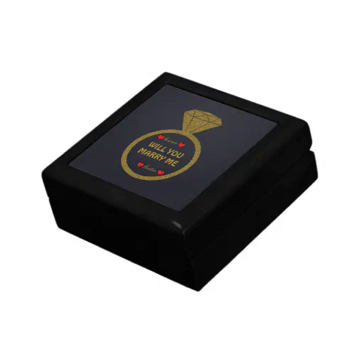 Gold Engagement Ring Red Hearts Will You Marry Me Gift Box