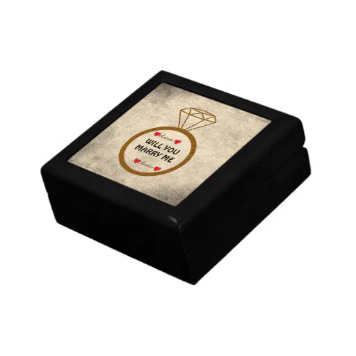 Gold Engagement Ring Red Hearts Will You Marry Me Gift Box