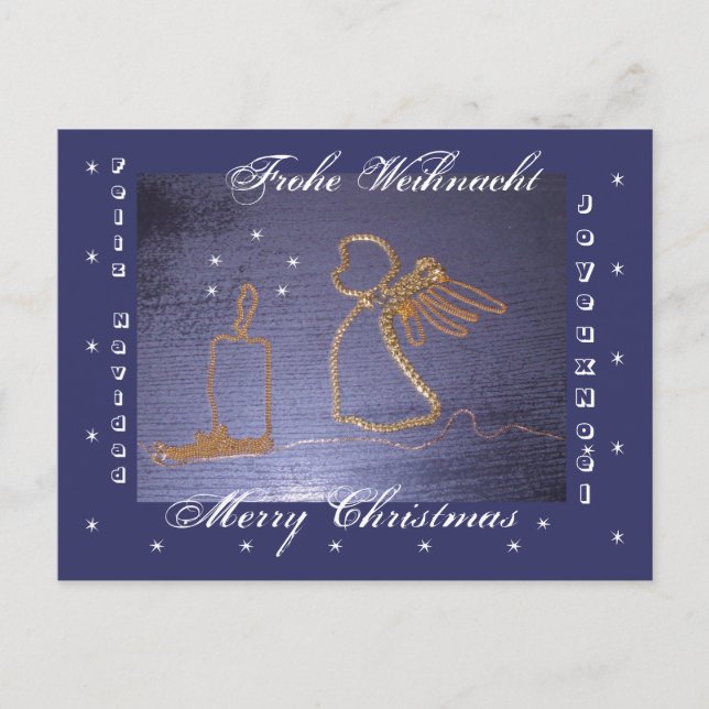 Gold - Engel Postkarte 4 sprach. Holiday Postcard (Front)