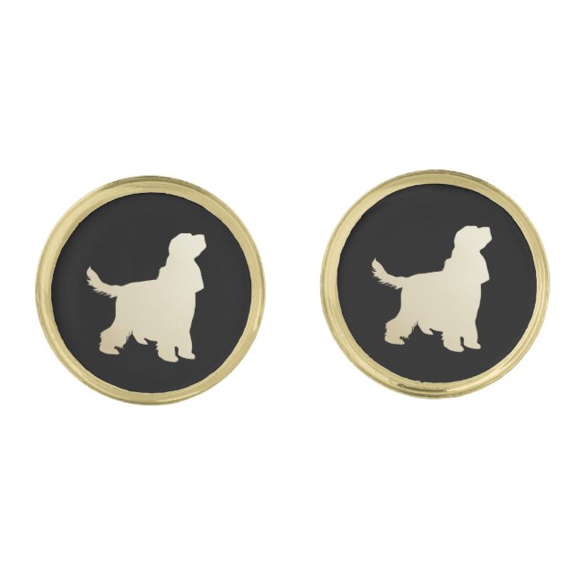 Gold English Cocker Spaniel on Black Cufflinks (Front)