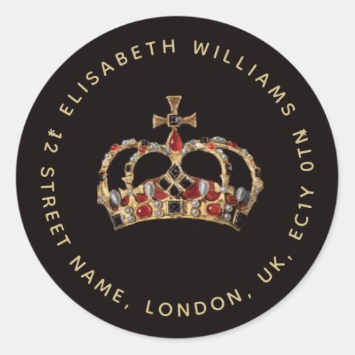 Gold English Crown Elisabeth I Circular Address Classic Round Sticker