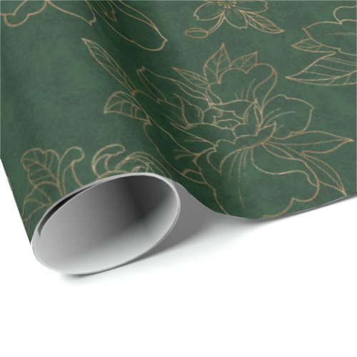 Gold Engraved Floral on Green BG Wrapping Paper