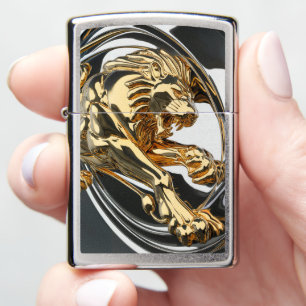 Gold Engraved Lion Zippo Lighter