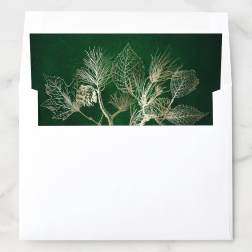 Gold Engraved Winter Pine on Deep Artisan Green Envelope Liner