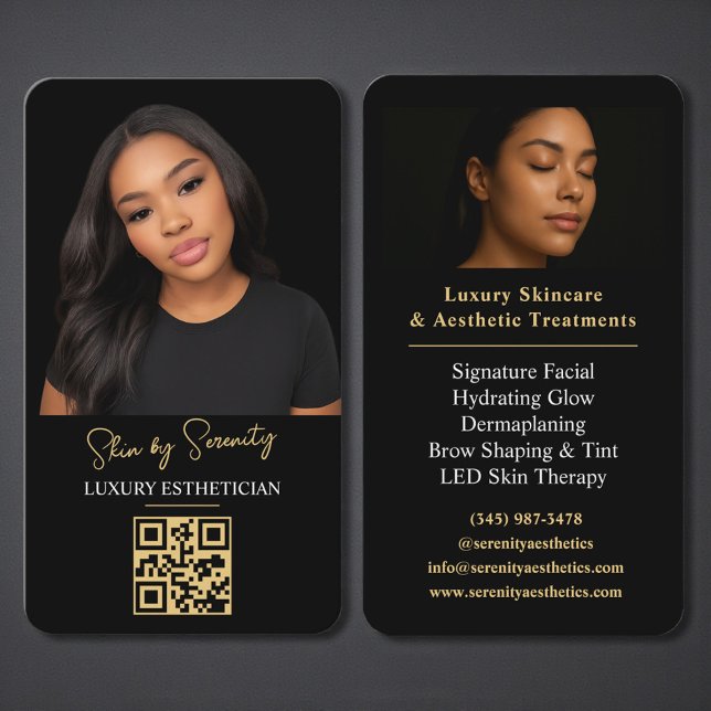 Gold Esthetician QR Code Luxury Black Beauty Business Card (Creator Uploaded)